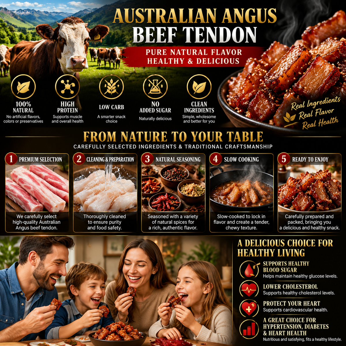100% Australian Grass-Fed Angus Beef Tendon | Rich Savory Flavor, Thick & Chewy Texture | Protein-Rich Snack | Naturally Delicious-HJY