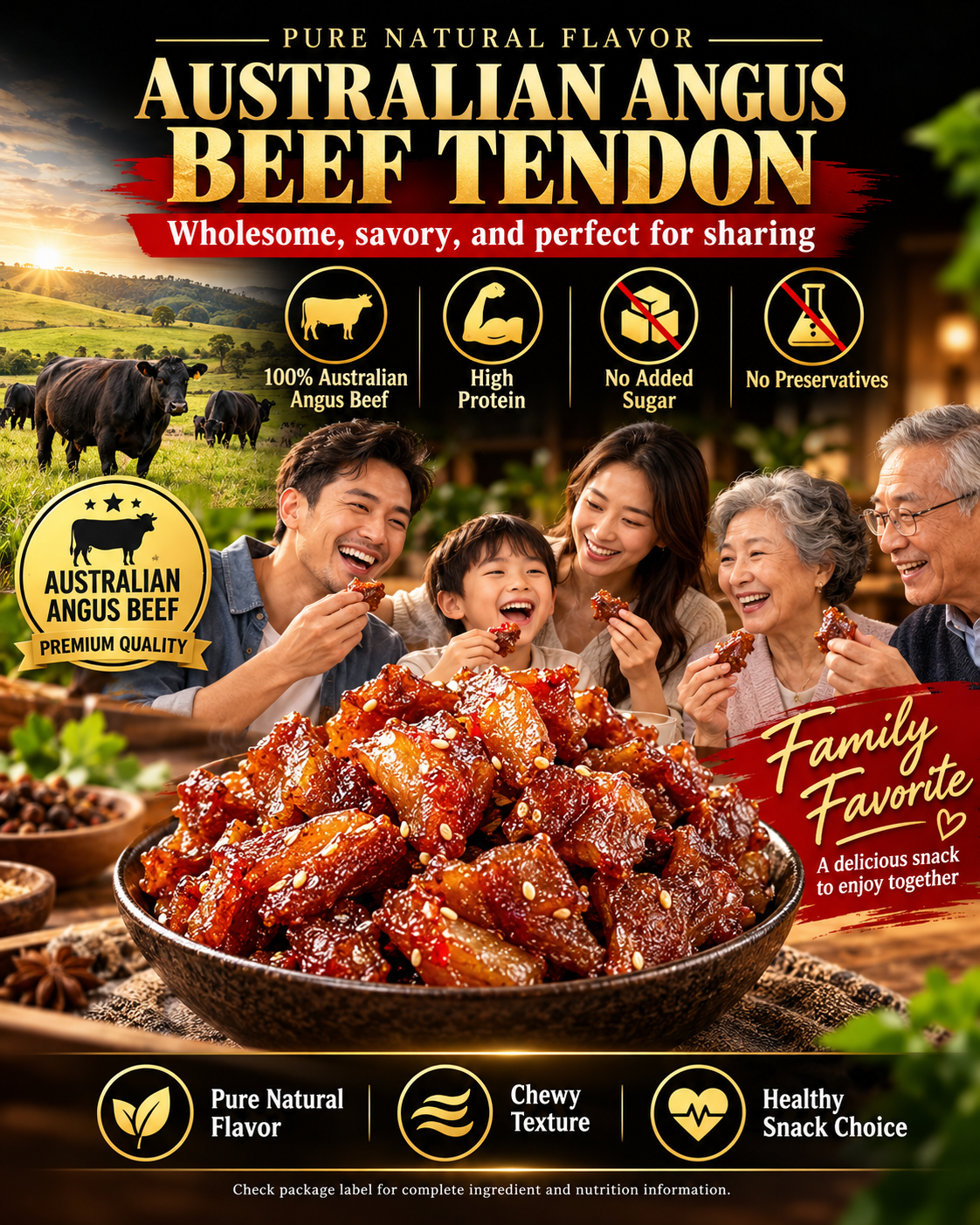 100% Australian Grass-Fed Angus Beef Tendon | Rich Savory Flavor, Thick & Chewy Texture | Protein-Rich Snack | Naturally Delicious-HJY
