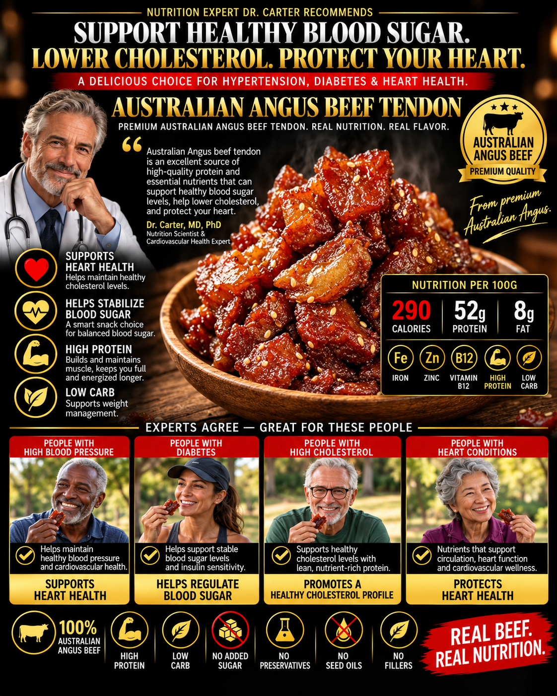 100% Australian Grass-Fed Angus Beef Tendon | Rich Savory Flavor, Thick & Chewy Texture | Protein-Rich Snack | Naturally Delicious-HJY