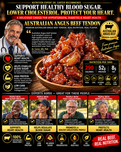 100% Australian Grass-Fed Angus Beef Tendon | Rich Savory Flavor, Thick & Chewy Texture | Protein-Rich Snack | Naturally Delicious-HJY